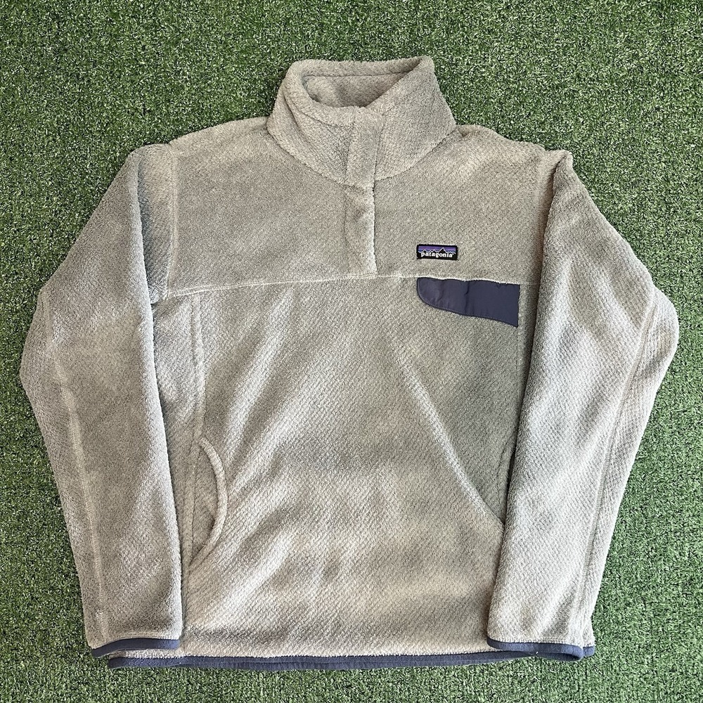 Patagonia Women's Large Gray Navy Polartec ReTool Snap-T Pullover Fleece Jacket